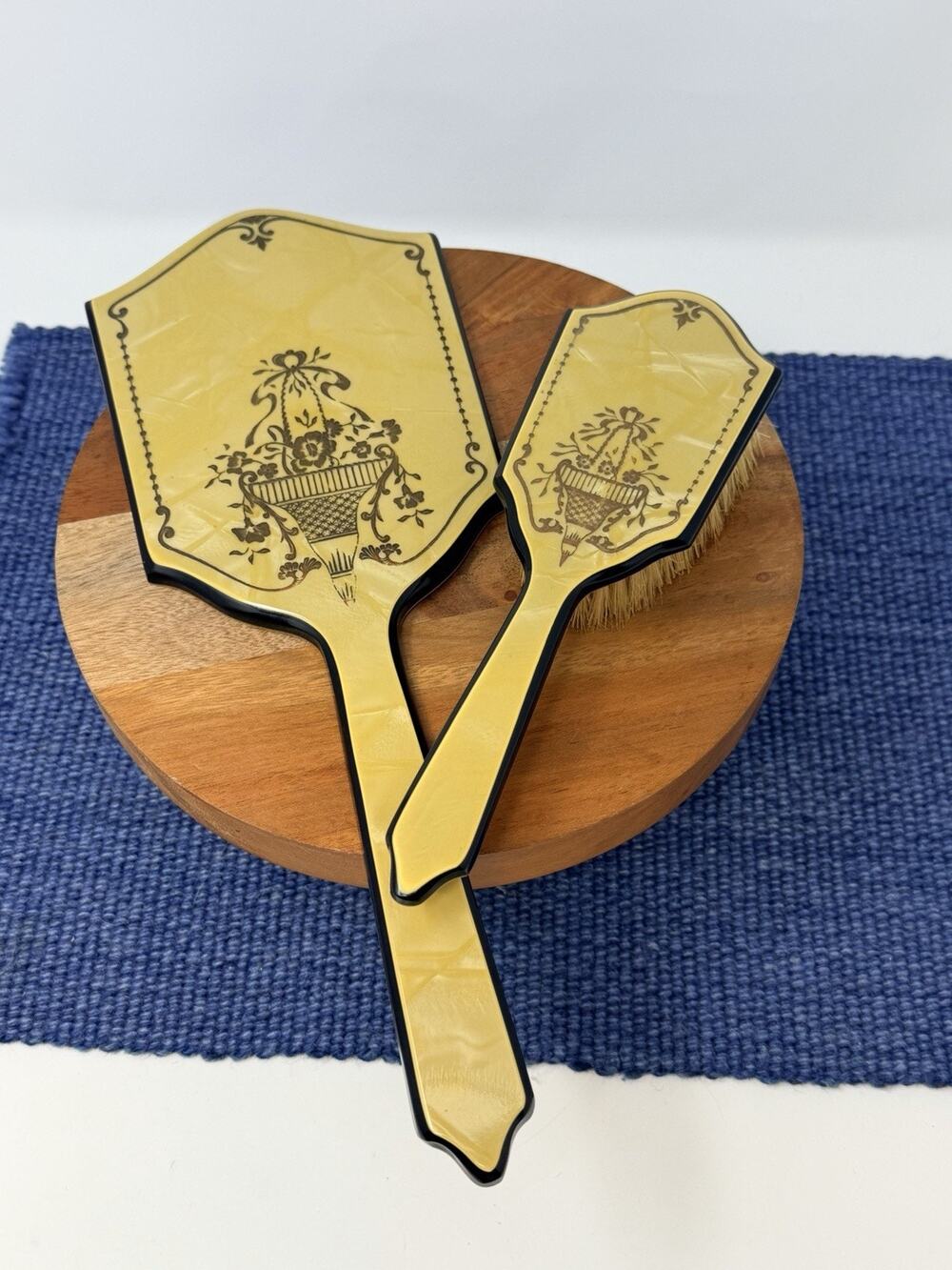Vintage Art Deco Vanity Set Hand Mirror & Hair Brush